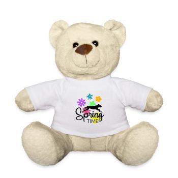 Frühlingsdesign - springender Hund und Blumen - Teddy - Weiß - Vorne