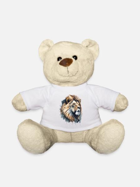 Aquarellporträt eines Löwenkopfes - Teddy - Weiß