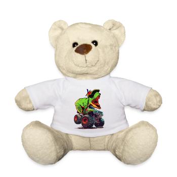 Monstertruck mit Dino T-Rex Dinosaurier Geschenk - Teddy - Weiß - Vorne