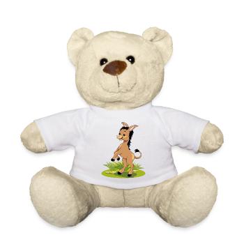 Âne brun dansant joyeux sur la pelouse - Nounours - blanc - Devant