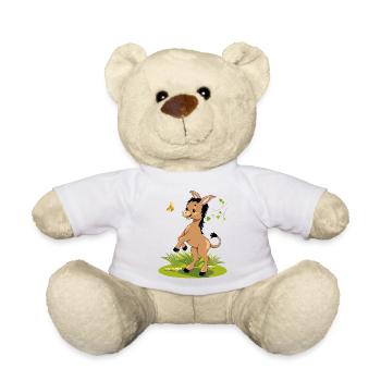 âne brun dansant heureux avec papillon - Nounours - blanc - Devant