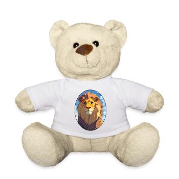Löwe mit blauen Augen (Oval) - Teddy - Weiß - Vorne