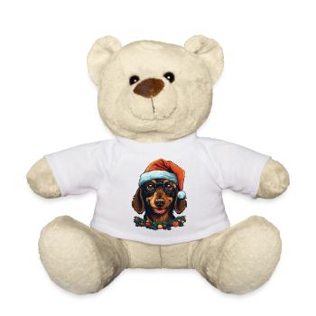 Chien avec chapeau de Père Noël dans le style de Noël. - Nounours - blanc - Devant