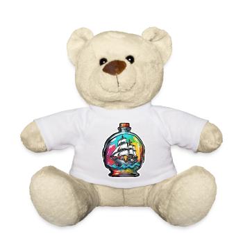 Flaschenschiff / Flaschenpost / Ahoi / Anker - Teddy - Weiß - Vorne