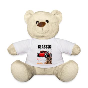 Vintage Red Hot Rod with Piston Art - Teddy Bear - white - Front