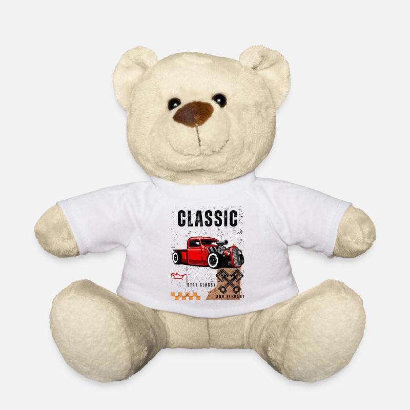 Vintage Roter Hot Rod mit Kolben Art - Teddy - Weiß