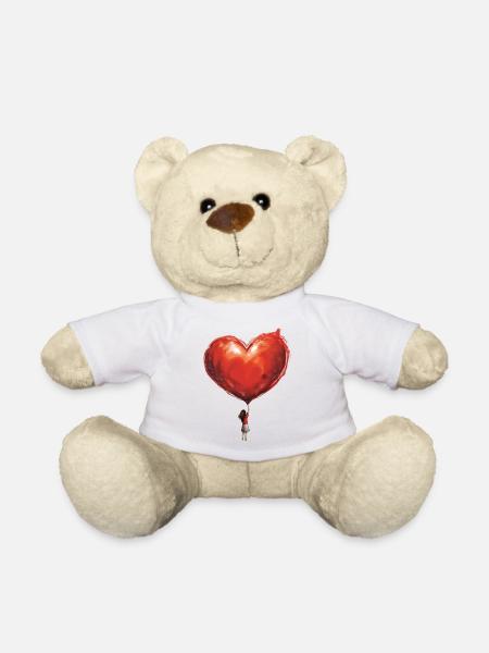 Mädchen mit riesigem Herzballon - Teddy - Weiß