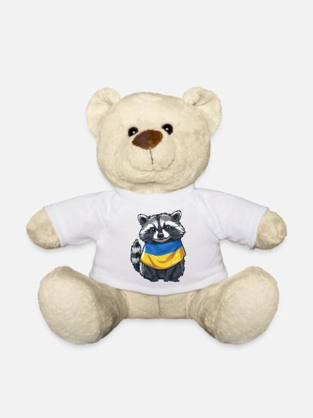 Niedlicher Waschbär mit Ukraine Halstuch - Teddy - Weiß