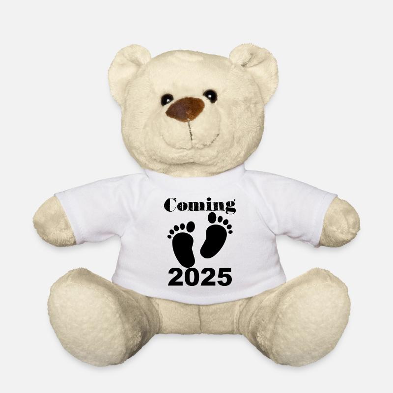 Baby kommt 2025, werdende Mutter 2025, Babyfüße - Teddy - Weiß