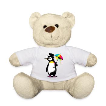 Penguin with hat and umbrella for rain - Teddy Bear - white - Front