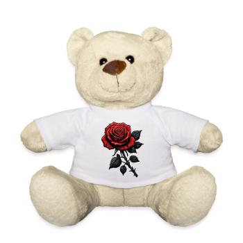 Illustration rose foncé avec pétales rouges - Nounours - blanc - Devant