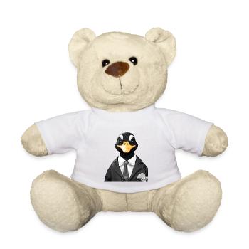 Ente im Anzug, lustiges Tier, chick, Geschenkidee - Teddy - Weiß - Vorne