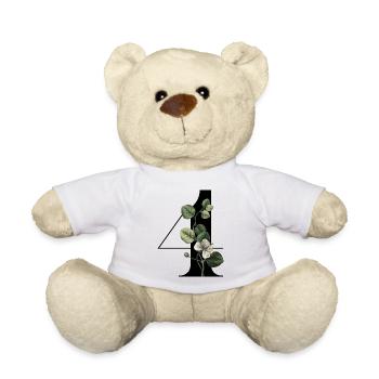 Nummer 4 Blumengrün -4. Geburtstag Blumen - Teddy - Weiß - Vorne