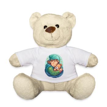 Un enfant endormi avec son ours en peluche - Nounours - blanc - Devant
