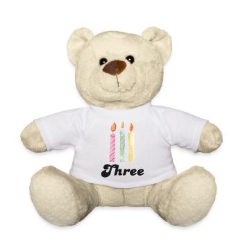 Kerze zum 3. Jahrestag - Teddy - Weiß - Vorne