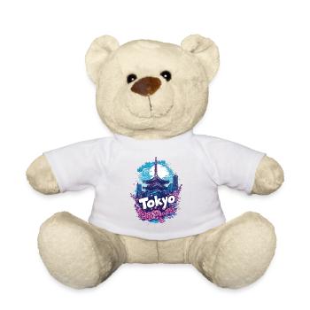Tokio Japan Pagode Stadt Skyline Sonne Blumen - Teddy - Weiß - Vorne