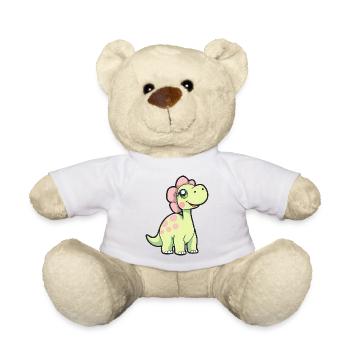 Happy Yellow Dinosaur with Pink Polka Dots - Teddy Bear - white - Front