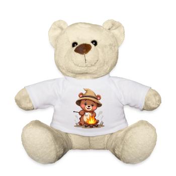 Camping Bär genießt Leckereien am Lagerfeuer - Teddy - Weiß - Vorne