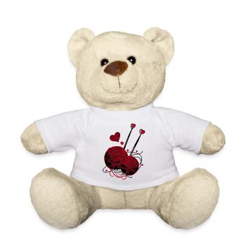 Wolle, Stricknadeln und Herzen – Handarbeit Fan - Teddy - Weiß - Vorne