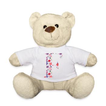 Personalisierter Blumenbuchstabe f - Geschenkidee - Teddy - Weiß - Vorne