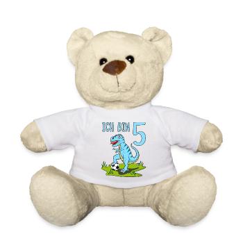 Dinosaur Rex Football 5 Birthday Blue - Teddy Bear - white - Front