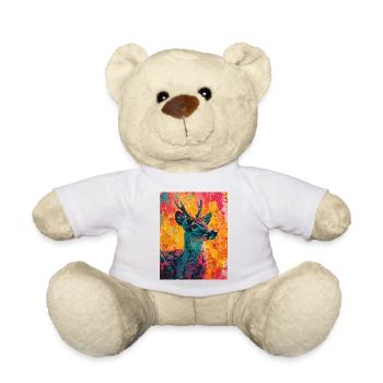 Hirsch im bunten Hintergrund - Teddy - Weiß - Vorne
