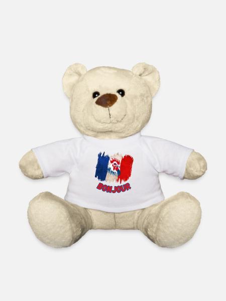 Bonjour France-French Pride Gallic Rooster - Teddy Bear - white