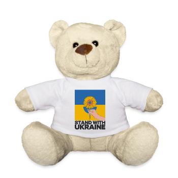 Stand With Ukraine Sunflower Art – Support Ukraine - Teddy Bear - white - Front