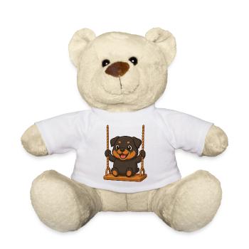 Chien de dessin animé Rottweiler mignon sur la balançoire - Nounours - blanc - Devant