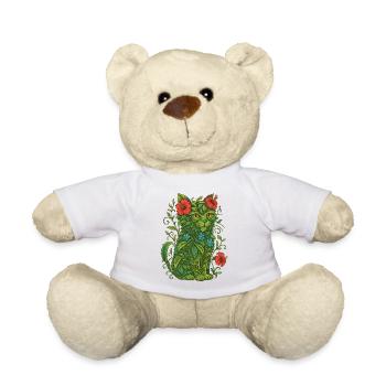 Floral Cat Illustration - Teddy Bear - white - Front