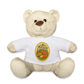 Sleeping Fox Amidst Four Leaf Clovers - Teddy Bear - white - Front