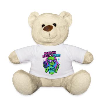 Retro Alien with 2001 Theme and Peace Sign - Teddy Bear - white - Front