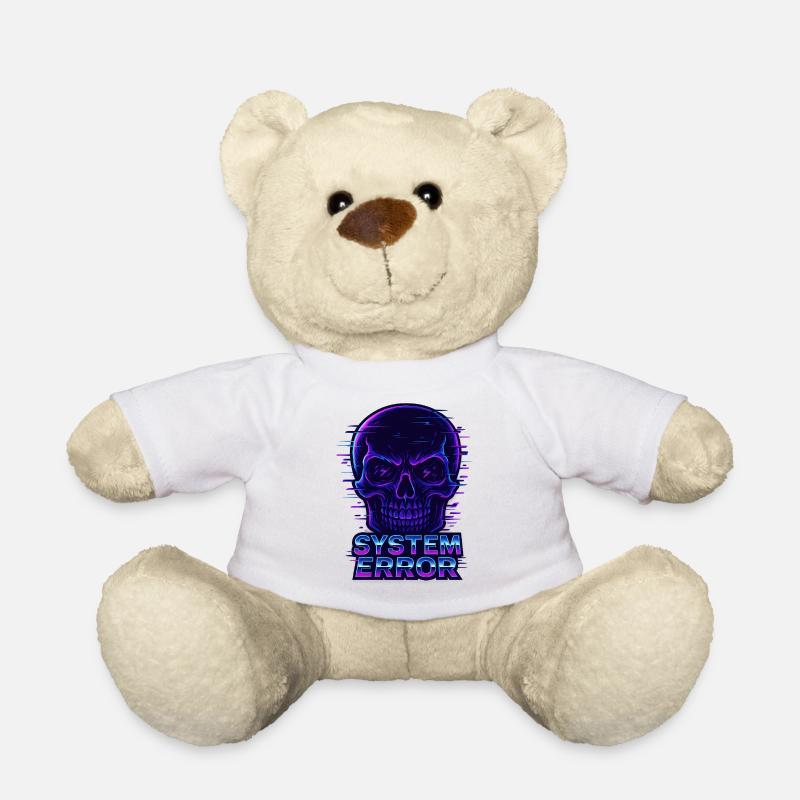 Neon Glitch Schädel mit Systemfehlertext - Teddy - Weiß
