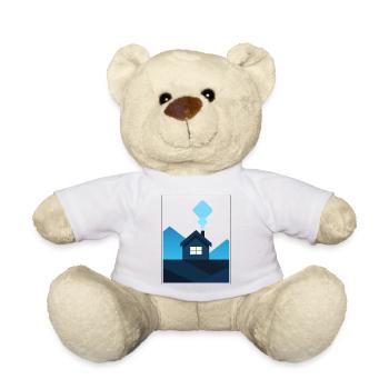 Abstract Minimalist House in Blue - Teddy Bear - white - Front