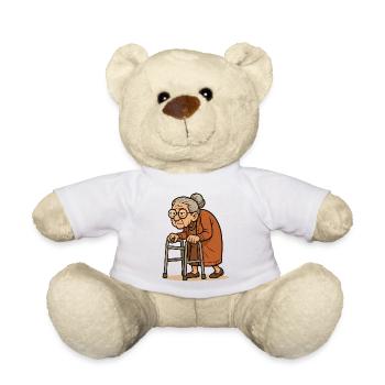 Humorvolle Seniorin mit Rollator Illustration - Teddy - Weiß - Vorne