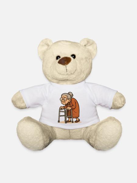 Humorvolle Seniorin mit Rollator Illustration - Teddy - Weiß