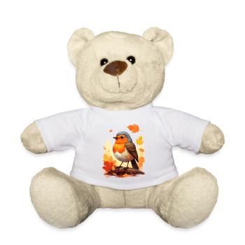 Rouge-gorge en automne - Nounours - blanc - Devant