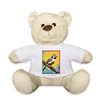 Colorful bird illustration on branch pop art style - Teddy Bear - white - Front