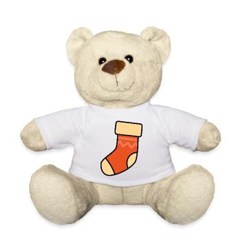 Orange sock suitable for Christmas - Teddy Bear - white - Front