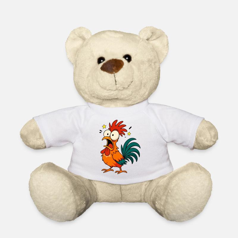 Crazy Rooster - Conception de mèmes de dessin animé de poulet drôle - Nounours - blanc