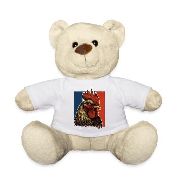 Flammender Hahn Blau Weiß Rot - France Patriote - Teddy - Weiß - Vorne
