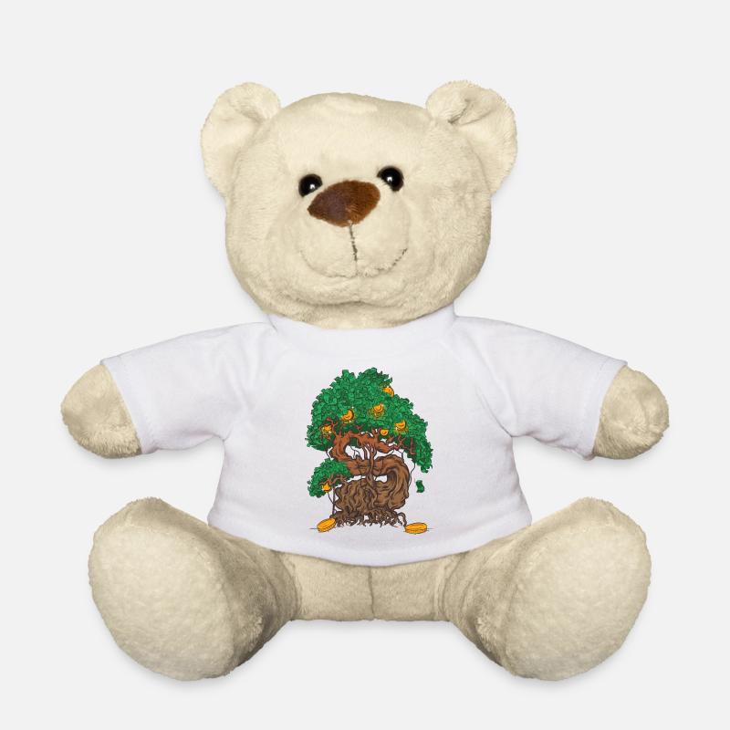 Geldbaum Bonsai mit Geldblättern und Goldmünze - Teddy - Weiß
