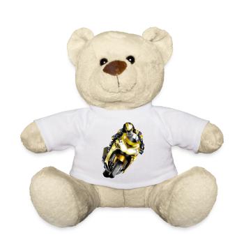 Racer on yellow machine - Teddy Bear - white - Front