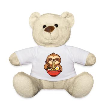 Cute Sloth Cartoon with Noodles Ramen Minimalist - Teddy Bear - white - Front
