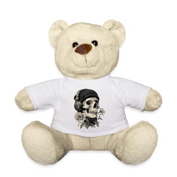 Schädel mit Kopfhörer und Rose - Teddy - Weiß - Vorne
