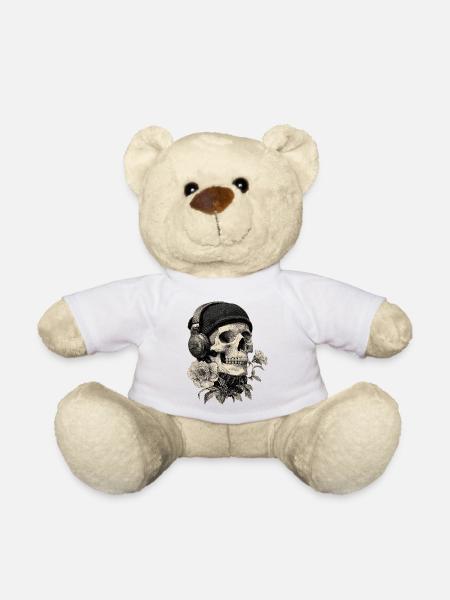 Skull with headphones and rose - Teddy Bear - white