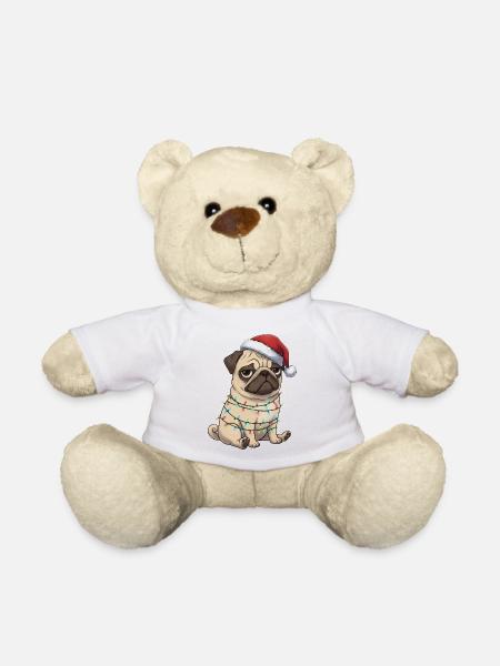 Mops Weihnachtsmann lustig clumsy Hund Weihnachten - Teddy - Weiß