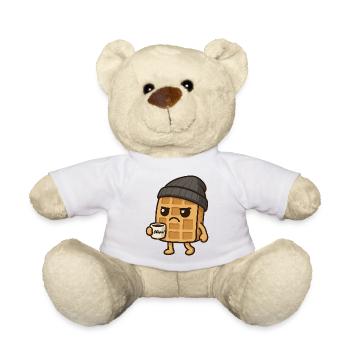 Grumpy Kawaii Waffel - Coffee Beanie Cartoon - Teddy - Weiß - Vorne