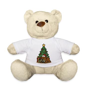 Christmas Bulldog Sleeping by Tree Art - Teddy - Weiß - Vorne