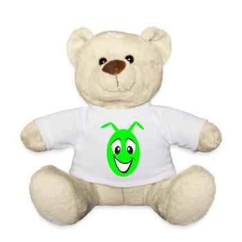 Green Cheerful Cartoon Face Monster - Teddy Bear - white - Front